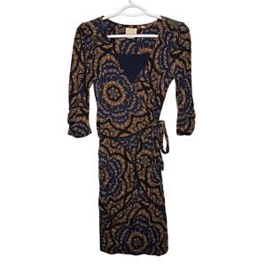 Vanessa Virginia Anthropologie Lena floral wrap dress womens XS stretchy classic